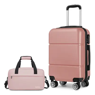 (Nude) Cabin Size ABS Hard Shell Suitcase With Duffel Bag