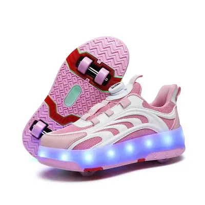 (pink, 35) Tuinanle Glowing Sneakers Two Wheels Luminous Light Roller Skate Shoes Led Shoes Girl