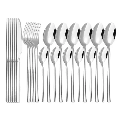 (silver) 24pcs Gold Dinnerware Set Stainless Steel Cutlery Set Knife Fork Spoon Dinner Set Kitch