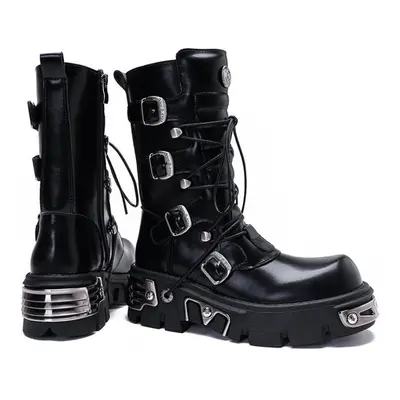 (as the picture, 38) Women Men Boots Female Male Punk Metal Rock Black Chunky Heel Platform Pump