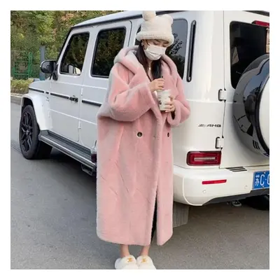 (light pink, S) Oversized Faux Fur Coat Women Winter Long Plush Jacket Fluffy Overcoat Female Ho