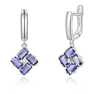 (blue, M) Sterling Silver Fine Earrings With Natural Iolite Gemstone Fine Jewelry For Women Girl