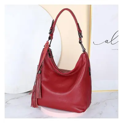 (dark red) Zency Fashion Women Shoulder Bag 100% Genuine Leather Daily Casual Shopping Hobos Cla