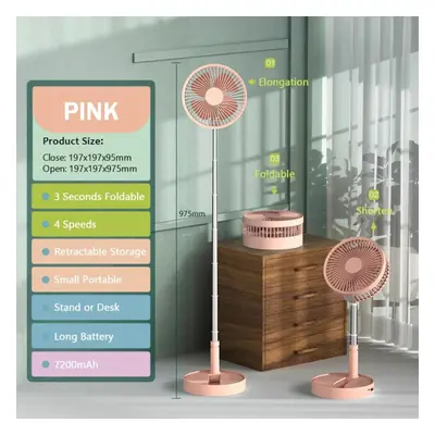 (pink) 3life Retractable Foldable Fan Speeds Usb Rechargeable Portble Air Cooler For Home Outdoo