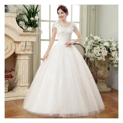 (white, XXL) Spring New Large Size Wedding Gauze Dress Slim Slim Shoulder Length Fat Lace Flower