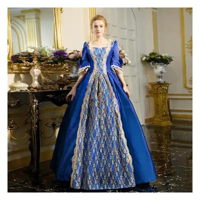 (blue, XXXL) (su)womens Gothic Vintage Dress Steampunk Retro Court Princess Half Sleeve Dress