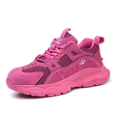 (pink, 39) Lightweight Work Safety Shoes Women Men Breathable Protective Work Sneakers Steel Toe