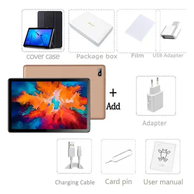 (Standard add cove case, Gold) BDF G15 10.1&apos; 8GB+128GB Android12 Tablet PC Computer 3G/4G L