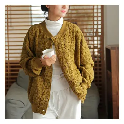 (yellow, One Size) Johnature Women Padded Coats Long Sleeve Loose Solid Color Casual Clothes Win