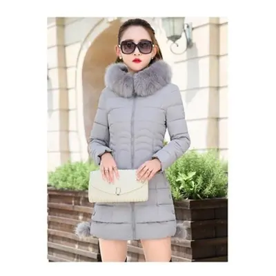 (grey, XXXL) Winter Cotton Padded Clothes Long Body Repair Hooded Down Coat Women Padded Jacket 