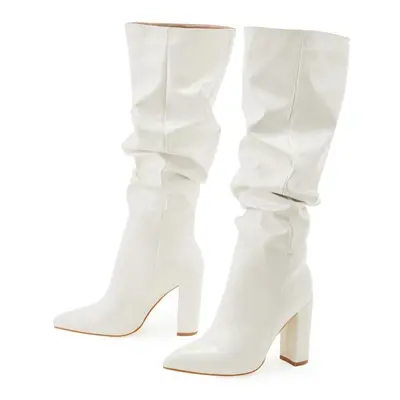 (white, 38) Eilyken Sexy Street Designer Pointed Toe Knee-high Boot Woman Fashion Patent Leather