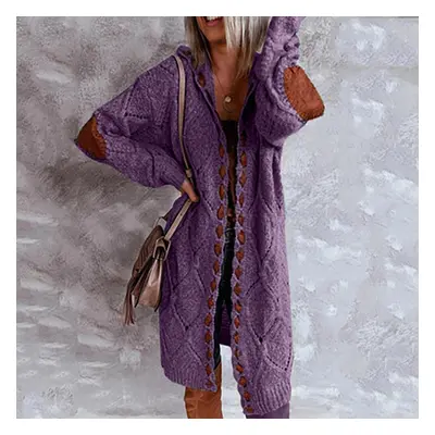 (purple, XXL) Women&apos;s Long Sleeve Plus Size Midi Hooded Sweater Jacket