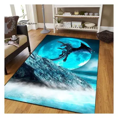 (as the picture, 160cm x 120cm) Dark Dragon Rugs Fashion 3D Printing Fantasy Dragon Living Room 