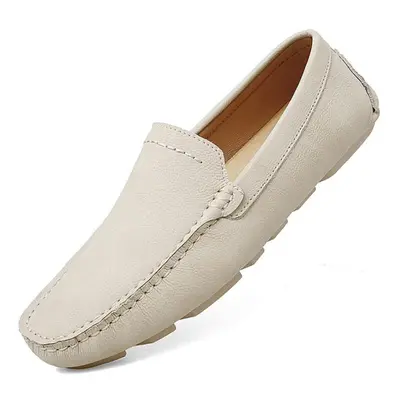 (beige, 38) Plus Size Genuine Leather Shoes Men Loafers Comfortable Casual Shoes Men Flats Mocca