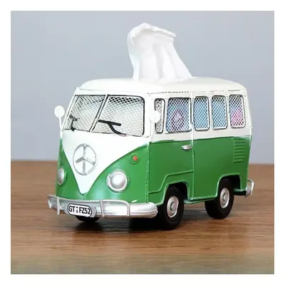 (green) Vintage Iron Art Creative Industrial Style Bus Tissue Box Home Living Room Desktop Decor