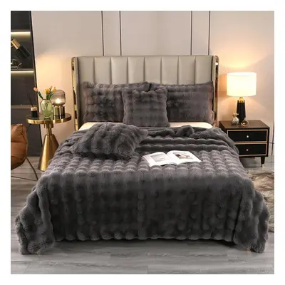 (dark gray, 120*200CM) Rabbit Fur Thickened Double Layer Warm Sofa Napping Blanket Faux Fur Blan