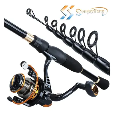 (black, 1.8mRod 2000Reel) Telescopic Fishing Rod With 13+1bb Spinning Reel Portable Spinning Fis