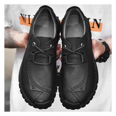 (black, 43) Men Handmade Leather Shoes Casual Hiking Lacing Outdoor Walking Driving Shoes