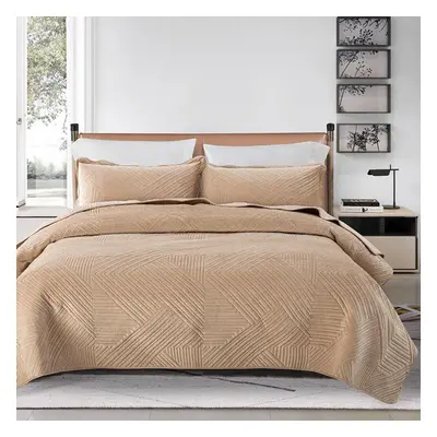 (tan, 220*240cm) Crystal Velvet Laminated Cotton Bed Cover Quilted European Leisure Cover Blanke