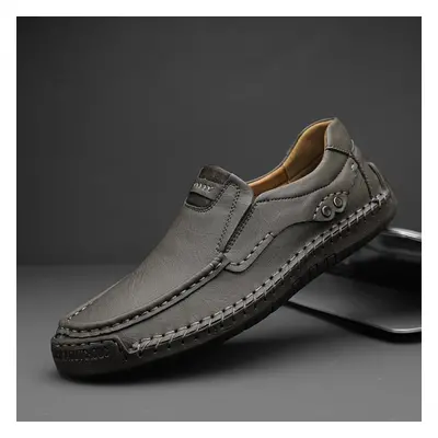 (gray, 45) Handmade Genuine Leather Men&apos;s Casual Shoes Comfortable And Breathable Moccasins