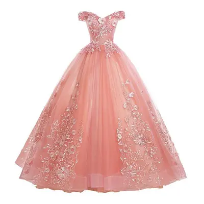 (pink, XXL) Pomp Skirt Annual Meeting Host Catwalk Evening Gown Long Student Dress Woman