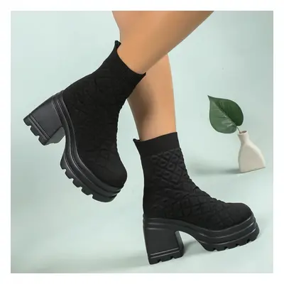 (black, 40) Women Knitting Chunky Boots Winter Stretch Sock Boots New Woman Autumn Fashion Platf