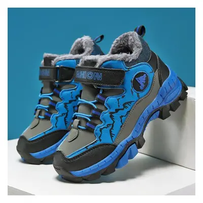 (blue, 34) Kid&apos;s Winter Sneakers Boys Girls Snow Boots Outdoor Hiking Shoes Keep Warm Snow 