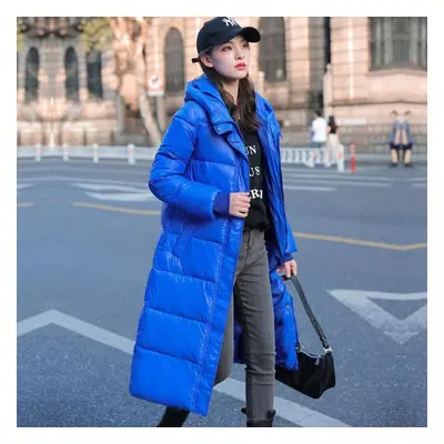 (blue, L) Women&apos;s Autumn And Winter Down Cotton Jacket Medium Length Slim Fitting Knee Leng