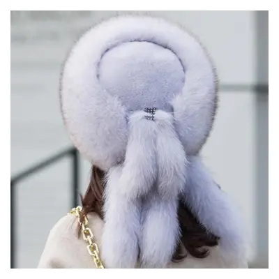 (warm white, 52cm-60cm) Winter Women&apos;s Bomber Hat Real Fox Fur Hats Warm Fashion 100% Real 