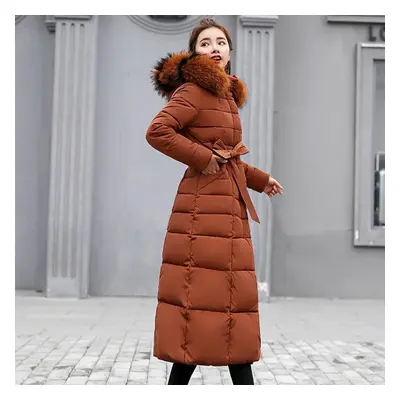 (brown, 3XL) Winter Women Down Coat Cotton Padded Parka Thickened Long Jacket