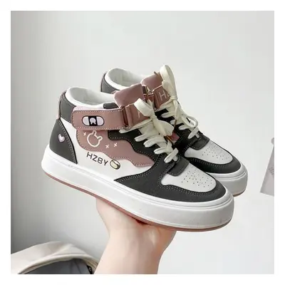 (pink, 38) Fashion Autumn Winter High Top Sneakers Women Panda Sneakers For Teenage Girls Cute W