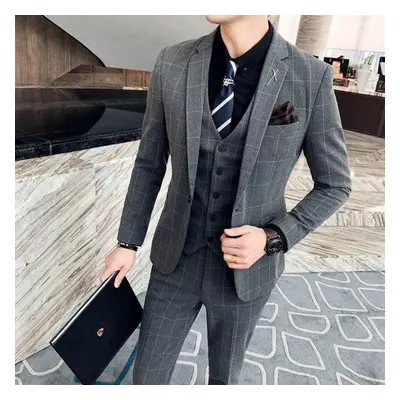 (gray, Asia 64-69kg) Men Business Two Pieces Suits /male Slim Fit Beige Groom&apos;s Wedding Dre