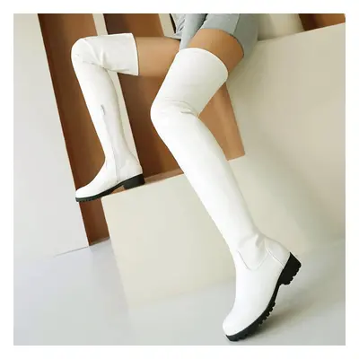 (white, 37) Krazing Pot Pu Autumn Winter Shoes Med Heels Super Size Stovepipe Boots Round Toe Ke