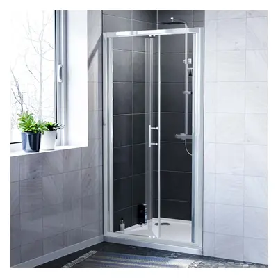 Bi-Fold Shower Door Enclosure, Tray & Waste 1000x900mm Chrome 6mm Tempered Glass