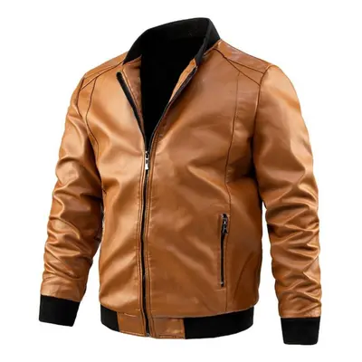 (yellow, 6XL) Europe And The United States Biker Leather Jacket Men Tide Leather Jacket Spring A