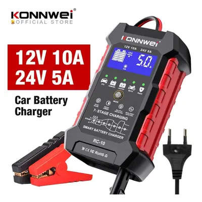 (red, EU PLUG) Konnwei Rc-10 12v A 24v 5a Car Battery Charger Full Automatic Fast Charging Pulse