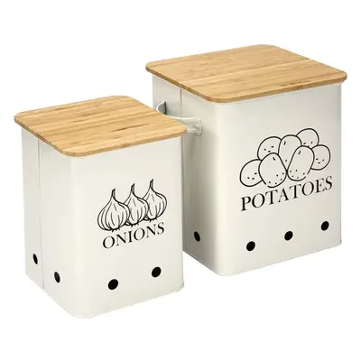 (White) Kitchen Storage Canister Set of 2, Potato Onion Storage Bin