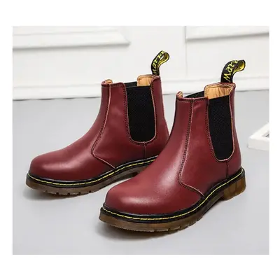 (Wine Red, UK 10/EU 45) NEW MENS WOMENS CLASSIC CHELSEA BOOTS GENUINE LEATHER SHOES ANKLE BOOTIE