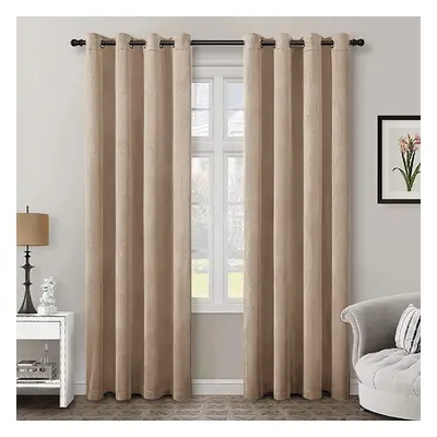 (Beige, 66" x 90" (168cm x 228cm)) Blackout Curtains Crushed Velvet Curtain Pair with Tie Backs