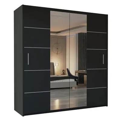 (Black, 203cm) Winnipeg Double Door Sliding Mirror Wardrobe