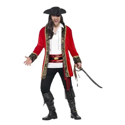 Smiffy's Men's Pirate Captain Costume, Jacket, Shirt And Waist Sash, Pirate