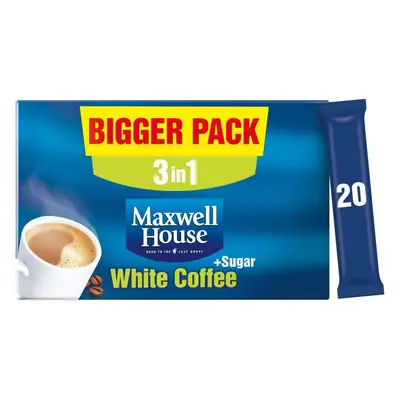 Maxwell House 3in1 White Instant Coffee and Sugar Sachets x20 (Pack of Total Sachets)