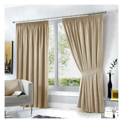 (90" x 90", Cream Pencil Pleat) Pencil Pleat Blackout Curtains For Bedroom Window