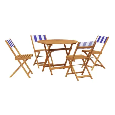 vidaXL Garden Dining Set Piece Chairs Blue and White Fabric and Solid Wood