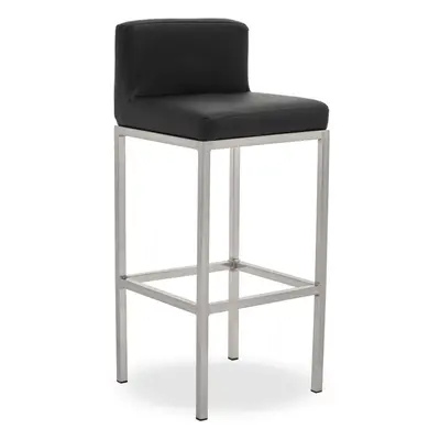 Black PU and Chrome Finish Bar Chair, Glam Touch Indoor Metal Bar Stool, Footrest Bar Chair