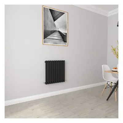 (Single 600x590mm, Black) Designer Oval Column Radiator Central Heating