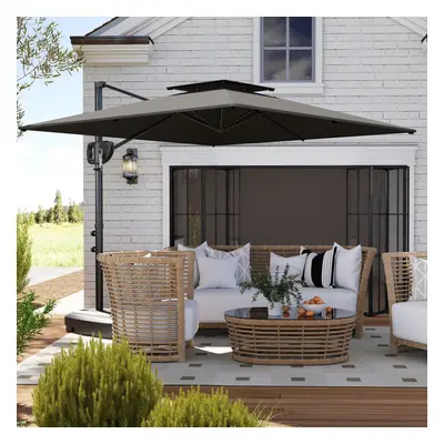 Outsunny Garden Cantilever Parasol w/ Weighted Base Tilt Crank Dark Grey