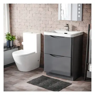 600mm Light Grey Basin Sink Vanity and Rimless Close Coupled Toilet | Merton