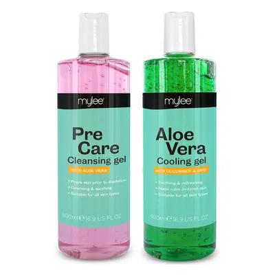 Pre & After Care Kit with Aloe Vera Gel (2x500ml) Soothing Cooling Gel Pre After Waxing Set, Ski