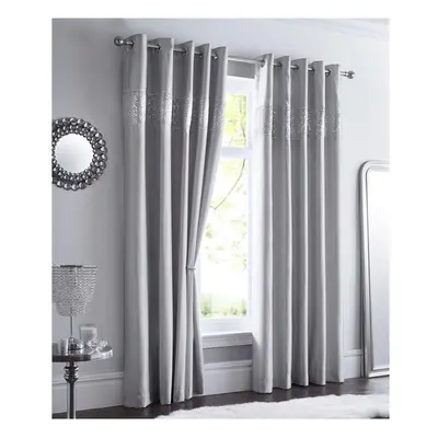 (46 x 72" (117x183cm)) Grey curtains lined eyelet ring top ready made silver sequin geometric